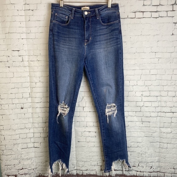 L’Agence Highline High Rise Jeans Med Wash Factory Distressed 28 Sharkbite Hem - Picture 5 of 16
